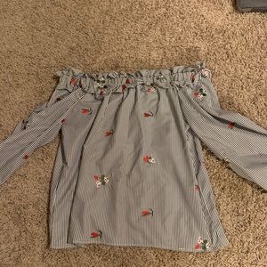 Off the shoulder black and white striped top